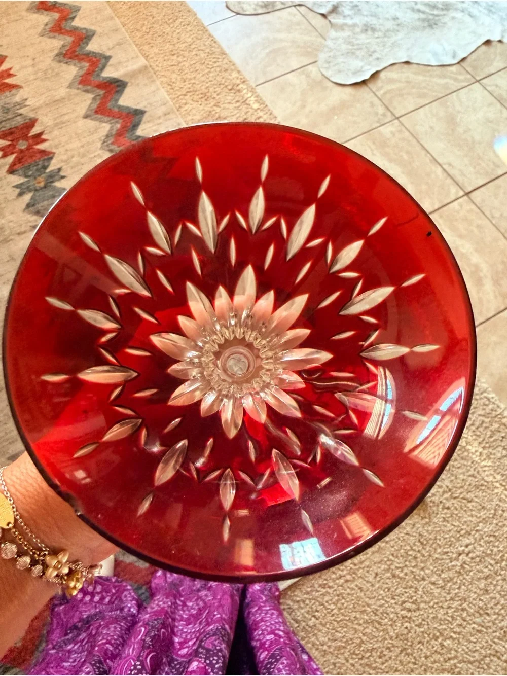 Red Cut Diamond Waterford Lismore Martini Glass with a sticker